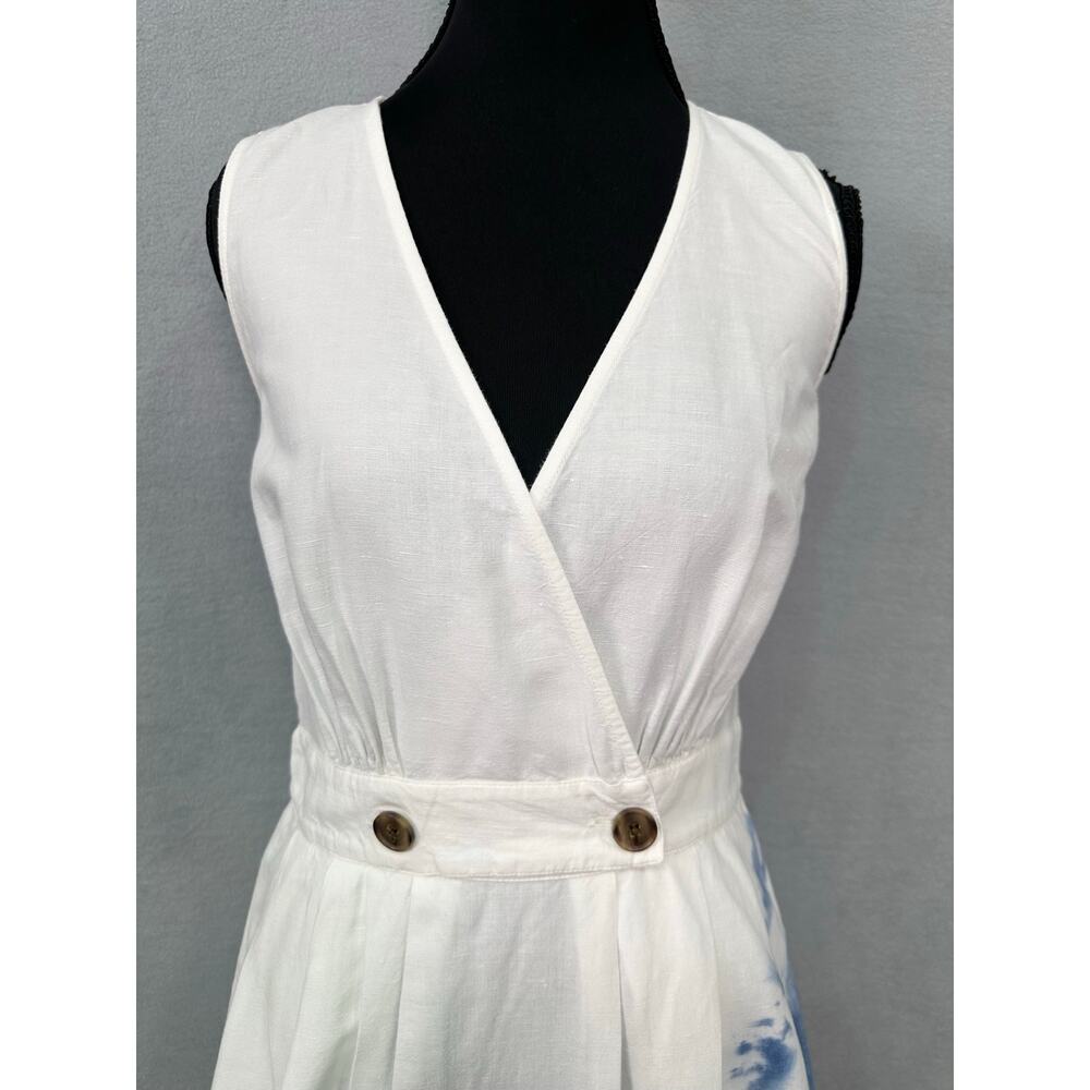 Madewell White Blue Tie Dye Cotton Linen Blend Wrap Maxi Dress Size 2 (Small) - Picture 3 of 13